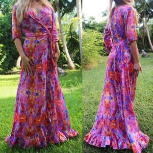 Sophia Alexia London Maxi Dress Long Sleeve Wrap‎ omens Size Large Long Bohemian